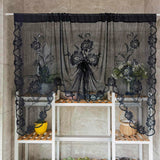 elvesmall Black Floral Lace Pull Curtain Roman Lifting Sheer Voile Drape Door Small Window Kitchen Porch Partition