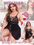 elvesmall  Plus Size Babydoll Womens Snap Crotch Lingerie V Neck Lace See Through Nighty Sleepwear L-5XL Honeymoon Nightdress Pajamas