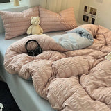 elvesmall Bedding Set, Checkered Bubble Wash Cotton Quilt Set, Four Pieces, Ins Korean High Quality Bedding Sheet Set, Dormitory 3 Pcs