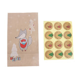 elvesmall 12/24pcs Christmas Kraft Paper Gift Bags Party Favor Packing Pack Fox Elk Print Cookies Pouch with Xmas Sticker Navidad New Year