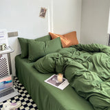 elvesmall 4pcs Duvet Cover Full King Forest Green Polyester Soft Quilt Cover Home Bedding Set Comforter Cover with Flat Sheet Pillowcase