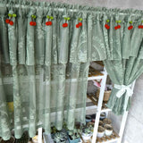 elvesmall  Green Double Layers Short Curtain With Red Cherries for Kitchen Cabinet Small Window White Half Drape Blinds #E