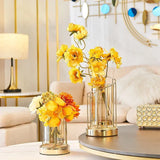 elvesmall European Golden Glass Vases Home Decoration Accessories Modern Advanced Metal Flower Vase Room Study Hallway Home Wedding Decor