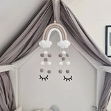 elvesmall  Hand-woven Rainbow Clouds Hanging Decoration Colorful Pom Pom Felt Ball Tassel Wall Window Girls Baby Hanging Room Decoration