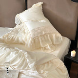 elvesmall High End Egyptian Cotton Bedding Sets Luxury Beige Jacquard Satin Duvet Cover Bed Sheet Pillowcases Chiffon Lace Quilt Cover
