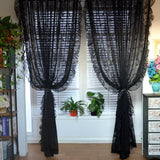 elvesmall Black Floral Tulle Ruffle Lace Vintage Voile Sheer Curtains for Bedroom Romantic Flower Light Filtering Window Drapes Custom