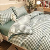 elvesmall Blue Plaid Bedding Set Fashion Soft Bed Linen Single Full Queen Size Boys Girls Duvet Cover Flat Sheet Pillowcases Kit