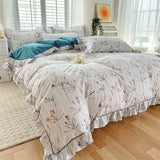 elvesmall New Ruffles 100% Cotton Duvet Cover Set or Single Duvet Covers Floral Princess Style All Cotton Quilt Cover Queen Blanket Cover