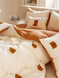 elvesmall  High-end Double Yarn 100% Cotton Bedding Set Lovely Cartoon Embroidery Queen Duvet Covet Set Pure Cotton Air-Permeable Bed Sets