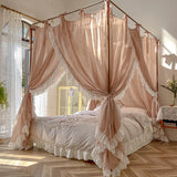 elvesmall Quadrate Palace Mosquito Net Romantic French Lace Princess High-end Three-door Thickened Bedcover Bed Curtain Canopy Home Decor