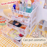 elvesmall Kawaii Large Capacity Transparent Drawer Type Desktop Organizer Desk Storage Box Pen Holder School Cute Office Stationery