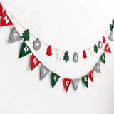 elvesmall 2.6M Christmas Wool Felt Hanging Flag Banner Letter Triangle Pendants Wall Stockings Gloves Bunting For Xmas Home Decoration
