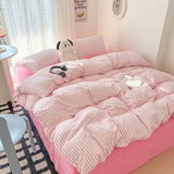 elvesmall Stripe Style Bedding Set Duvet Cover Pillowcase with Bedsheet Soft Bed Linen Sets Four-Piece Set for Home