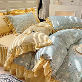 elvesmall  New Fresh Floral Pattern Cotton Girl Heart Duvet Cover Suit Soft Luxury Bedding Set Fashion Dormitory Quilt Cover Pillowcase Kit