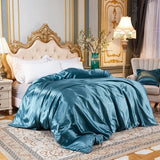 elvesmall Solid Color Bedding Set with Silk Duvet Cover Bed Sheet Pillowcase Luxury Satin Bedsheet King Queen Double Twin Size