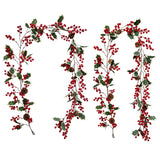 elvesmall  Christmas Garlands Pine Cone  Wreath With Red Berry Poinsettia Flowers Vine for Xmas New Year Home Fireplace Wall Decorations