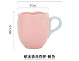 elvesmall Ceramic Tulip Cups Mug Saucers Suits with Tray Flower-shaped Coffee Cups saucers, lovely drink cups