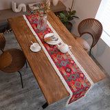 elvesmall  Vintage Tassel Table Runner Home Decoration for TV Cabinet Dresser National Style Jacquard Red Ethnic Style Table Path Mexico