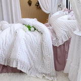 elvesmall  France Style Bedding Set Luxury Purple Princess Bedspread White Printing Egyptian Cotton Lace Duvet Cover Bed Skirt Pillowcases