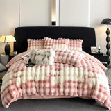 elvesmall  Faux fur winter Bed linen super soft bed cover full set Bubble Fleece quilt Duvet cover set bed sheets set Microfiber bedding