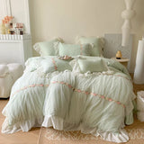 elvesmall  France Romantic Princess Bedding Set Yellow Chiffon Lace Flowers Embroidery Quilt Cover Bed Sheet Pillowcases Home Textile