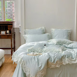 elvesmall Romantic French Wedding Chic Flowers Lace Edge Woman Bedding Set 1000TC Egyptian Cotton Girl Duvet Cover Bed Sheet Pillowcases