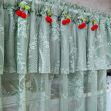 elvesmall  Green Double Layers Short Curtain With Red Cherries for Kitchen Cabinet Small Window White Half Drape Blinds #E
