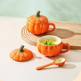 elvesmall Pumpkin Creative Water Cup Ceramic Cup With Lid Exquisite Breakfast Oatmeal Cup Scalding-proof Milk Cups Halloween Coffee Mug