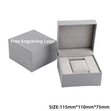 elvesmall  Black Matte PU Leather Square Clamshell Watch Storage Box Provide Free Logo Carving Service Personalized Logo Customization Gift
