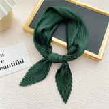 elvesmall Women Pleated Satin Scarf Headscarf Neckerchief Skinny Ribbon Square Hair Tie Band Kerchief Satin Foulard Scarves Decorative