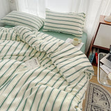 elvesmall Stripe Style Duvet Cover Set, Flat Sheet, Pillowcases, Single, Double, Twin, Full Size Bedding Set,Breathable, Soft,Comfortable