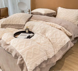 elvesmall Winter A thick milk velvet four-piece warm rabbit velvet solid color sheets quilt coral velvet bedding kit