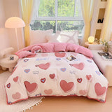 elvesmall Cute Floral Pure Cotton Duvet Cover Milk Velvet Thickened Colorful Flowers Comforter Covers Soft Warm Bedding for Kids Adults