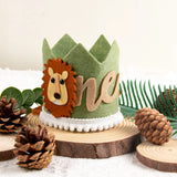 elvesmall  Jungle Safari Animal Lion One 1 Year Birthday Crown Headband Hat Happy Birthday Party decor Kids baby Shower 1st Birthday Party