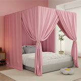 elvesmall Pink/Black king Four Corner Post Bed Canopy Bed Curtains Sheer Canopy for Adults Bedroom Decoration Lightproof Windproof Twin