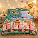 elvesmall Botanical Floral Duvet Cover with Ruffle Lace Pastoral Style Flowers Comforter Cover 3 Piece Microfiber Reversible Bedding Set
