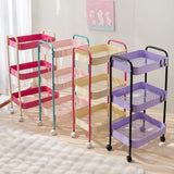 elvesmall 3 Layer Contrast Color Trolley Storage Shelf Multi-layer Movable Trolley Cosmetics Snack Storage Rack Bathroom Mobile Shelf Home