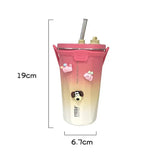 elvesmall  -  Kawaii Sainless Steel Tumbler For Coffee Car Mug Freeze Thermos Vacuum Flask Water Bottle With Straw Keep Cold Hot Cup 600ml