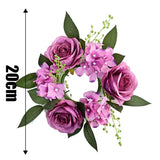 elvesmall 20CM Candlestick Garland Wreath Artificial Rose Candle Holder Flower Ring Home Party Wedding Table Decoration