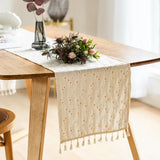 elvesmall Daisy Tassels Table Runner Event Party Supplies Fabric Flower Decorations for Holiday Wedding Birthday Christmas Cloth Decor