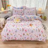elvesmall 100% High Quality Cotton Bedding Set 1 Duvet Cover 2 Pillowcases Cartoon Sky Blue Flower Pattern Design 16 Sizes,Customizable