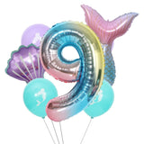 elvesmall Mermaid Party Balloons 32inch 1 2 3 Foil Number Balloon Girls' Mermaid Tail Birthday Party Decorations Baby Shower Helium Globos
