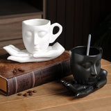 elvesmall  -  260ml Ceramic Face Coffee Cup Dish with Spoon European Character Mug Decor Afternoon Camellia Tea Coffee Cup Breakfast Milk Mug