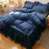 elvesmall  3/4pcs Bedding Bed Linen 2 Bedrooms Bluey Comforter Cover Pillowcases Lace Solid Color Luxury King Size Set of Sheets Bedspread