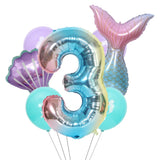 elvesmall Mermaid Party Balloons 32inch 1 2 3 Foil Number Balloon Girls' Mermaid Tail Birthday Party Decorations Baby Shower Helium Globos