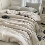 elvesmall Cooling Duvet Cover Single Queen Silky Soft, Solid Color Bedding Set, 4 Pcs Set(1 Comforter Cover + 1 Flat Sheet + 2 Pillowcase)