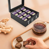 elvesmall Wooden 9 Grids Tea Box Tea Bags Container Storage Box Square Gift Box Case Transparent Top Lid Jewelry Storage Box-Black