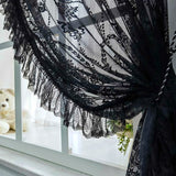 elvesmall  1PC Black Side Lace Sheer Curtain for Living Room Voile Drape Kitchen Window Treatment Grommet Ring Custom
