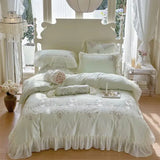elvesmall  1200TC Egyptian Cotton Luxury Princess Wedding Bedding Set Flowers Embroidery Lace Ruffles Duvet Cover Set Bed Sheet Pillowcases