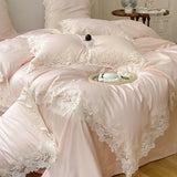 elvesmall Romantic Bedding Set Luxury French Wedding Chic Flowers Lace 1200TC Egyptian Cotton Duvet Cover Set Bed Sheets and Pillowcases
